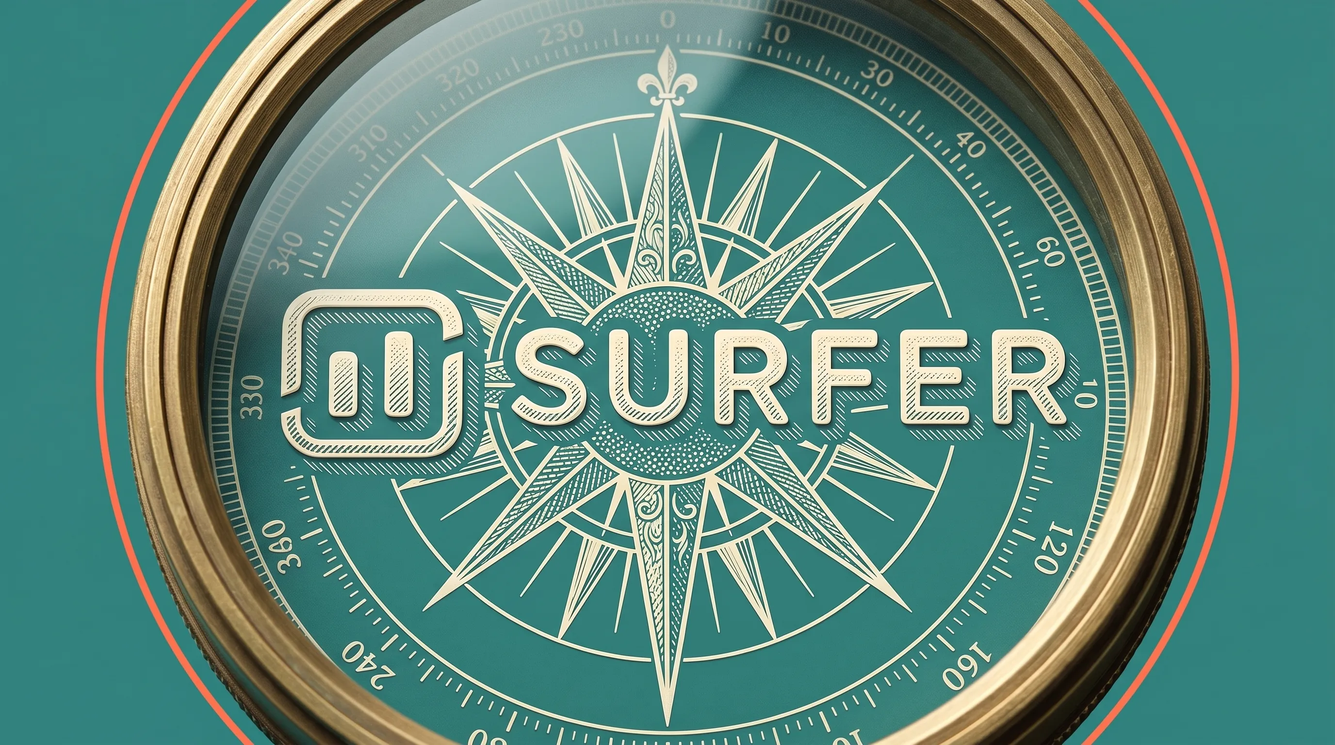 Kaiverrustyylinen kansikuva Surfer SEO -arvostelusta: Surfer-logo SEO-teemaisessa kartassa.